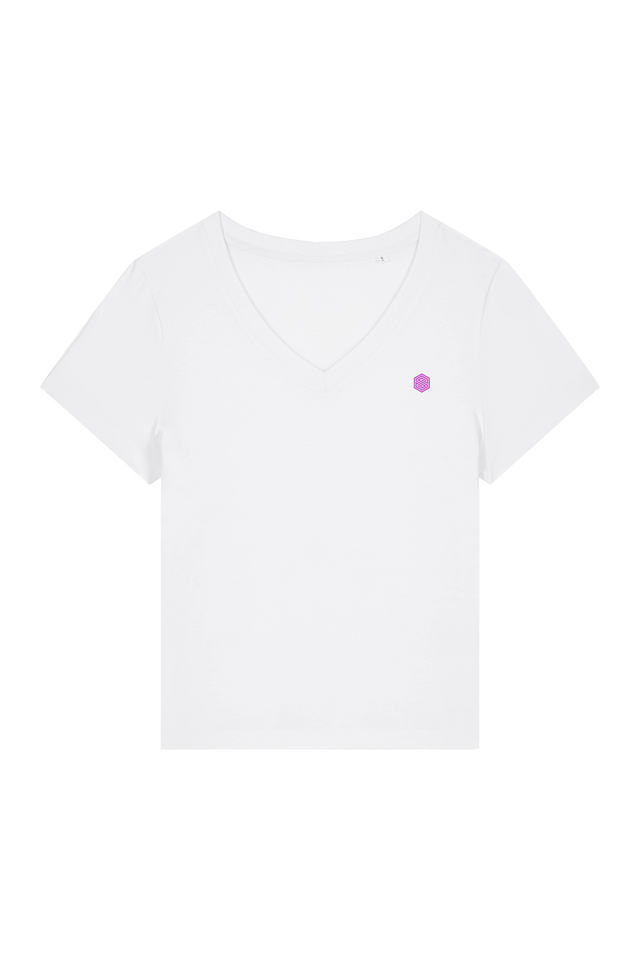 Isla Icon V-Neck T-Shirt - White (Pink)