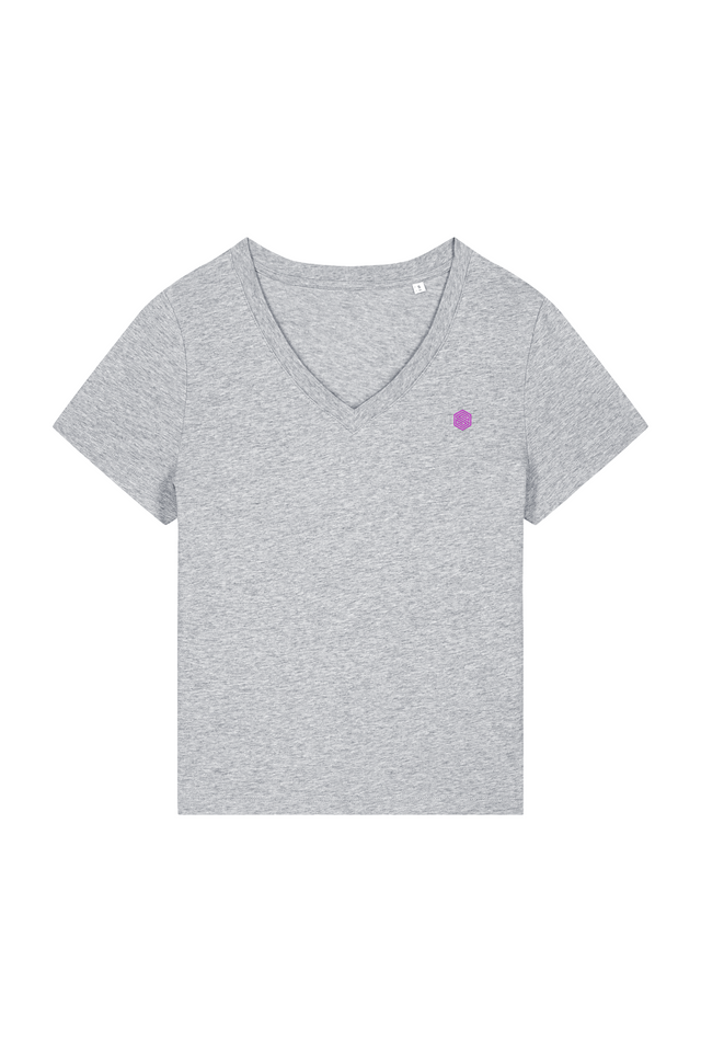 Isla Icon V-Neck T-Shirt - Heather Grey (Pink)